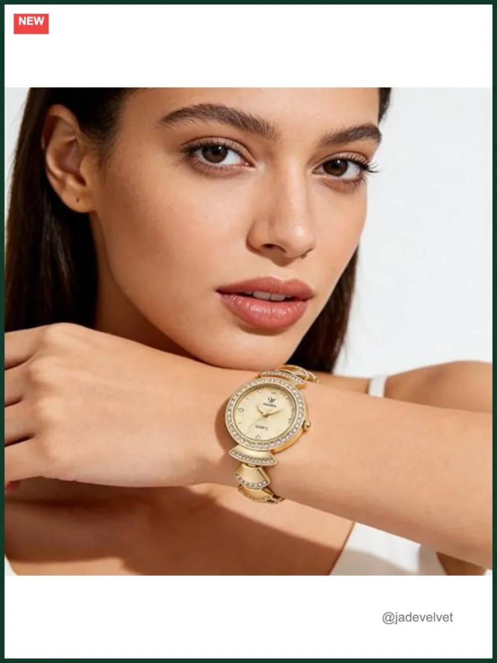 Gold Watch for Women Round Face Rhinestone Bracelet Quartz Waterproof